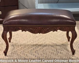 Hancock  Moore Leather Carved Ottoman Bench