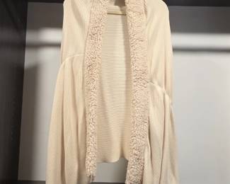 White House Black Market Ribbed Cardigan with Faux Fur Trim