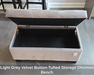 Light Grey Velvet ButtonTufted Storage Ottoman Bench second image