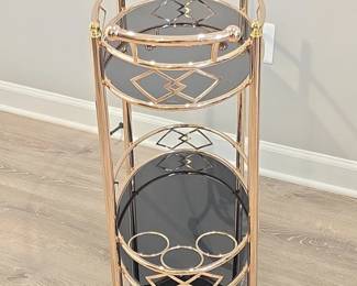 Rose Gold and Black Glass Bar Cart with Geometric Inlay third image
