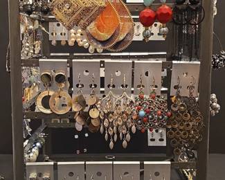 Assorted Paparazzi Costume Jewelry Earring Collection on Display Stand