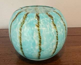 Vintage Tiger Stripe Teal and Brown Art Glass Vase