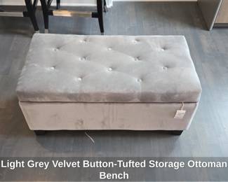 Light Grey Velvet ButtonTufted Storage Ottoman Bench