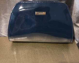 Bvlgari Parfums Navy Blue Patent Cosmetic Bag