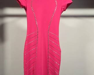 bebe Hot Pink Studded CrissCross Back Bodycon Mini Dress