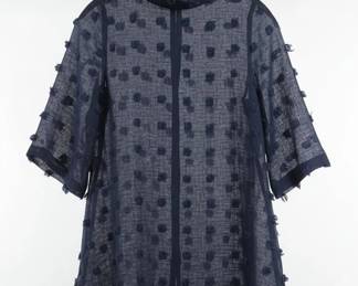Navy Blue Textured PomPom Sheer Blouse