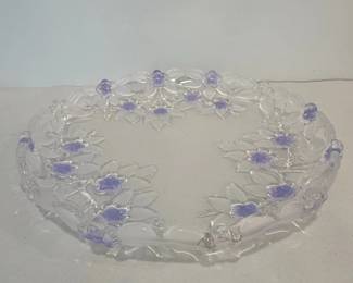 Mikasa Carmen Crystal Serving Platter with Frosted Leaves and Purple Flowers