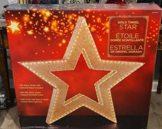 Inch Gold Tinsel Star with Warm White LED Lights