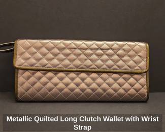 Metallic Quilted Long Clutch Wallet with Wrist Strap