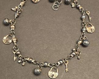 Vintage SilverTone Lock and Key Charm Bracelet