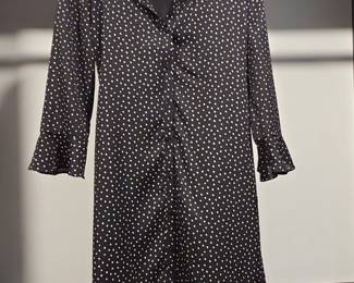 Zara Black Polka Dot Ruffle Front Midi Dress