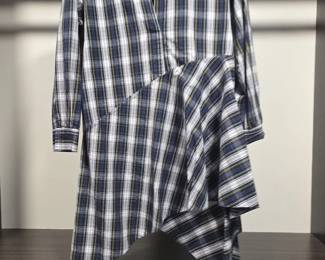 Zara Woman Blue, White, and Yellow Plaid Asymmetrical Hem Tunic Shirt Dress
