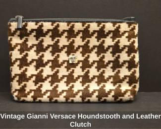 Vintage Gianni Versace Houndstooth and Leather Clutch