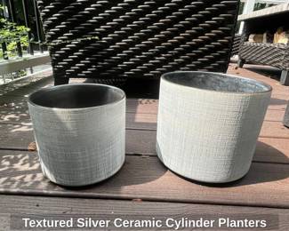 Textured Silver Ceramic Cylinder Planters