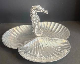 Cast Aluminum Seahorse ThreeSection Shell Serving Dish