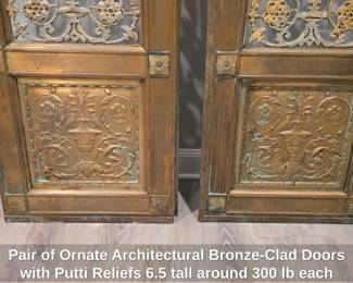 Pair of Ornate Architectural BronzeClad Doors with Putti Reliefs 6.6 tall around 300lb each