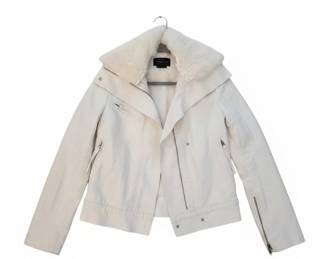 BCBGMAXAZRIA Womens Faux Fur Collar Moto Jacket
