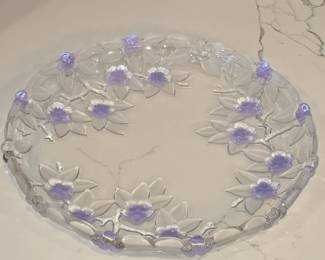 Vintage Mikasa Lavender Fields Decorative Glass Plate with Applied Lavender Floral Accents