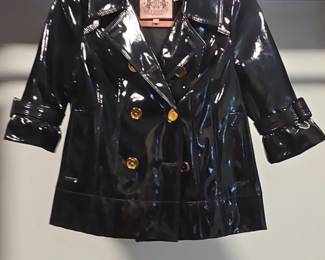 Juicy Couture Black Patent Double Breasted Short Trench Jacket