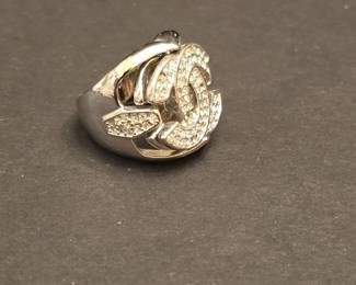 Chanel CC Logo Crystal Ring