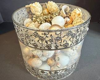 Vintage Silver Overlay Glass Bowl with Decorative Filigree
