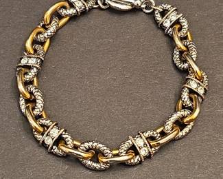 TwoTone Link Bracelet with Rhinestone Accents and Toggle Clasp
