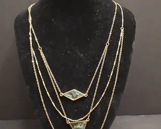 MultiStrand Geometric Pendant Necklace with Abalone Shell