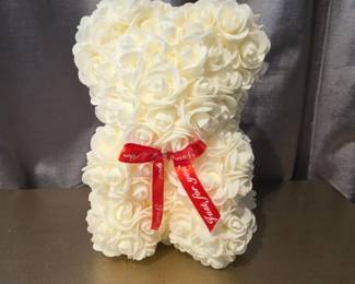 White Foam Rose Teddy Bear with Just for You Ribbon