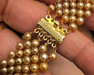 Vintage MultiStrand GoldTone Faux Pearl Bib Necklace second image