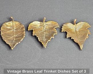 Vintage Brass Leaf Trinket Dishes Set of