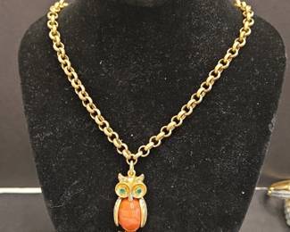 Stella  Dot Orange Cabochon Owl Pendant Necklace