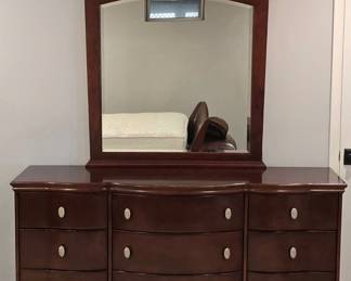 Cherry Finish Drawer Dresser and Mirror