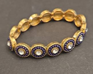 GoldTone Purple Beaded Rhinestone Stretch Bracelet