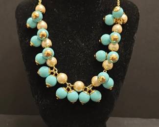 J.Crew Blue and Cream Beaded Cluster Necklace