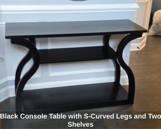 Black Console Table with SCurved Legs and Two Shelves