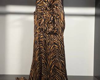 White House Black Market Silk Tiger Print Ruffle Dress