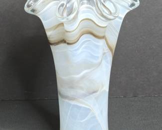 Vintage Murano Style Swirl Vase with Ruffled Rim