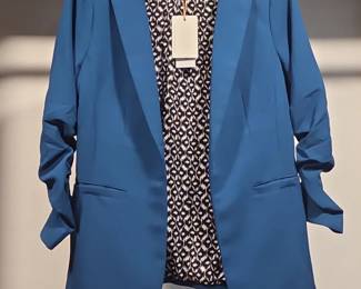Skies Are Blue Womens OpenFront Blazer with Ruched Sleeves