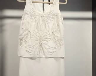 Laundry by Shelli Segal White Chiffon Silver Beaded Popover Shift Party Dress