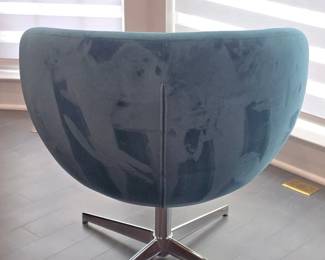 Modern Blue Velvet Swivel Egg Chair second image