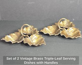 Set of Vintage Brass TripleLeaf Serving Dishes with Handles