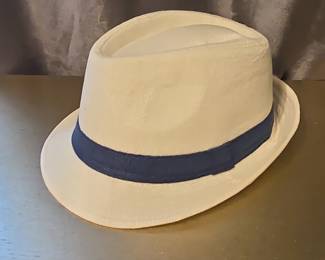 Classic Straw Fedora Hat with Blue Band