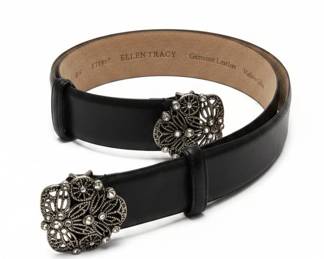 Ellen Tracy Genuine Leather Rhinestone Buckle Belt