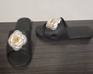 Chanel Camellia Embellished Slide Sandals