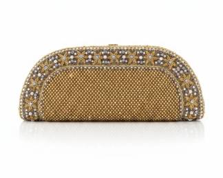 Vintage Gold Seed Bead  Pearl HalfMoon Evening Clutch