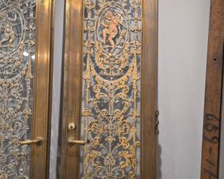Pair of Ornate Architectural BronzeClad Doors with Putti Reliefs 6.6 tall around 300lb each