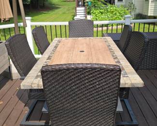 Piece Wicker and TileTop Outdoor Dining Set