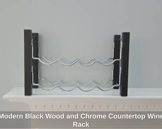 Modern Black Wood and Chrome Countertop Wine Rack  
