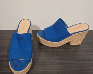 Nine West Blue Suede Espadrille Wedge Mules
