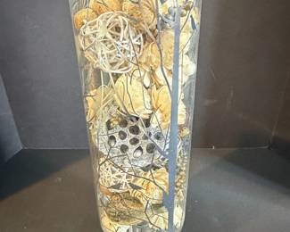 Clear Glass Cylinder Vase with Tree Silhouette and Botanical Filler